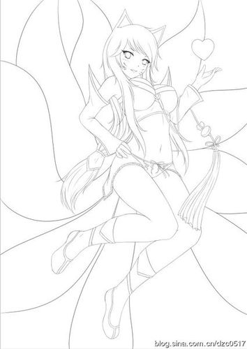 谁给我一张九尾妖狐的素描画,要图片线条清晰