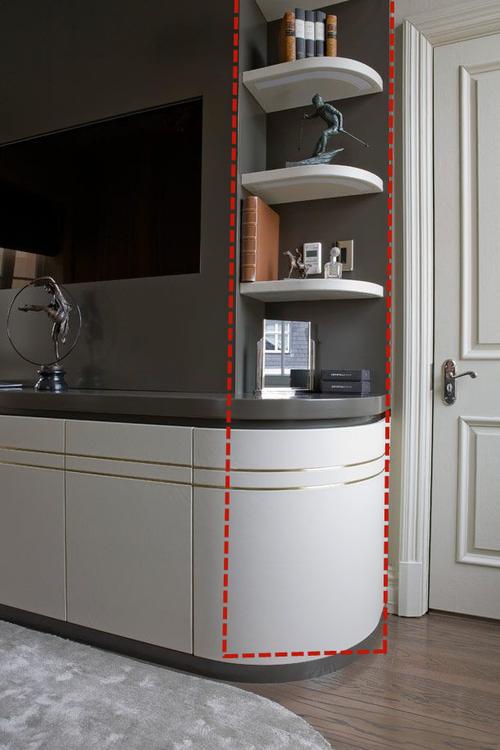 难怪柜子转角都喜欢做"弧形",不要90度直角,双倍收纳看着漂亮