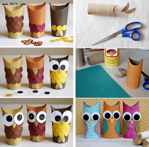 用卫生纸筒制作的猫头鹰,很可爱吧!