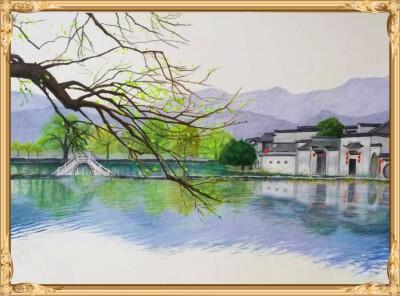 油性彩铅画#江南水乡 《春意》 陈阳作品