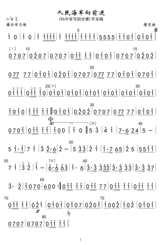 人民海军向前进(be中音号Ⅲ分谱)军乐简 提示:按f11切换浏览器全屏