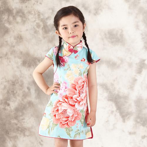 2019夏季儿童旗袍裙表演演出服女童旗袍夏季短袖连衣裙女孩旗袍视频