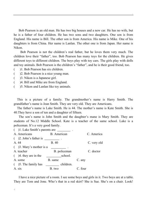 小学五年级英语阅读理解