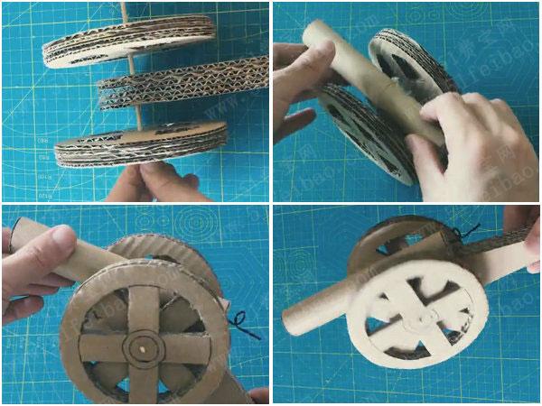 废纸板手工制作复古大炮车