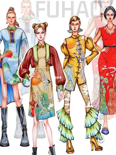 中国风设计|改良旗袍|服装设计考研效果图_服装设计_设计_中国风_旗袍