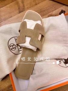 正品代购爱马仕hermes 22新款 女鞋经典h拖鞋麂皮猪鼻子压纹 现货