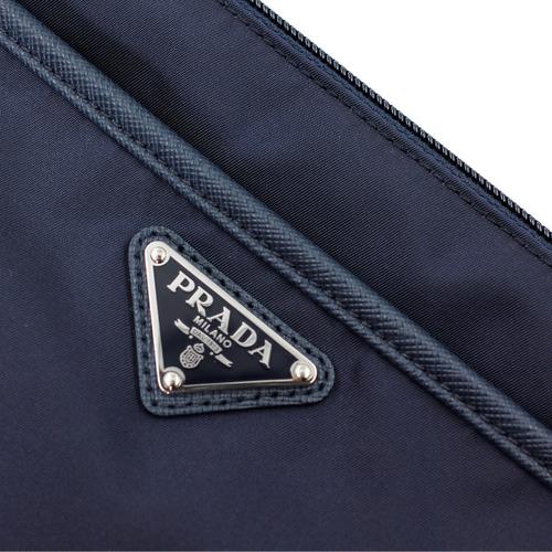 prada/普拉达经典三角标logo时尚百搭 大号拉链开合 蓝色锦纶配皮