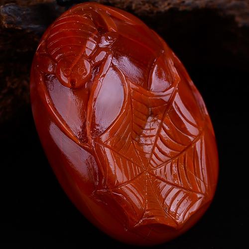 (重量含配绳)32.56g 玫瑰红南红玛瑙一往情深吊坠