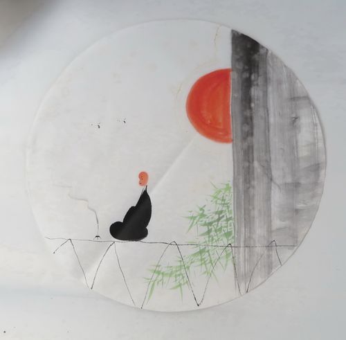 水墨画图片 人物 禅意,水墨画图片 头像 手绘水墨国画作品装饰画特价客厅字画挂画圆形禅意人物hk71203225
