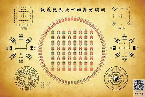 伏羲先天六十四卦方圆图河图洛书太极八卦图周易经知识学习装饰画