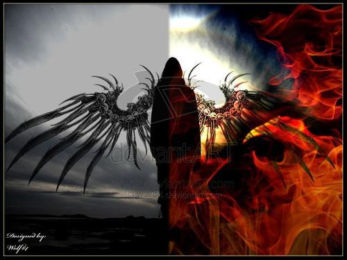 天使恶魔各一半简笔画彩色