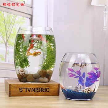 鱼缸玻璃创意圆形水培透明客厅办公室桌面小型金鱼迷你小鱼缸25号缸鱼