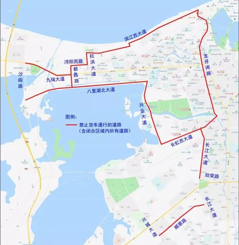 货车绕行线路:    沙阎路封闭改造期间:  城西港区——九瑞大道—