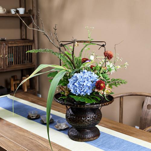 花艺中华竹编花篮藤编复古禅意中式插花器皿花篮