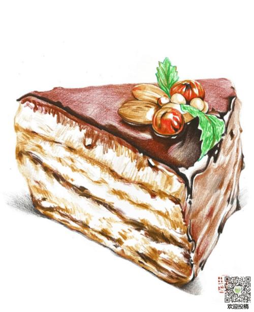 生日蛋糕彩色铅笔画绘画图画