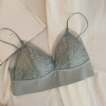 款无痕日系无钢圈春夏新品蕾丝三角杯法式文胸罩烟青色单件ml70110斤