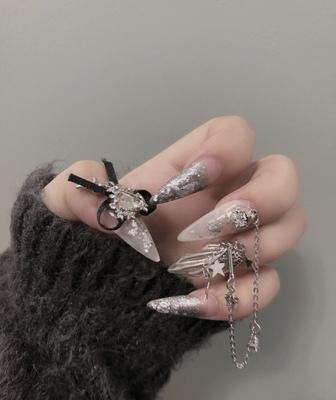 美甲成品链条美甲指甲贴片穿戴式拆卸网红款假指甲长款手工定制甲
