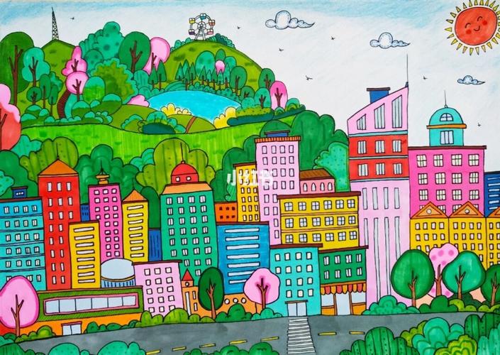 马克笔儿童画:我的城市_马克笔_摩天轮_母婴_早教