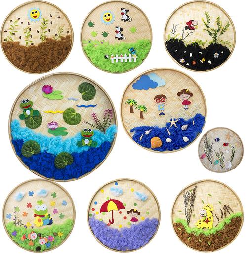 幼儿园走廊吊饰装饰竹编簸箕二十四节气绘画创意古诗挂饰竹盘diy