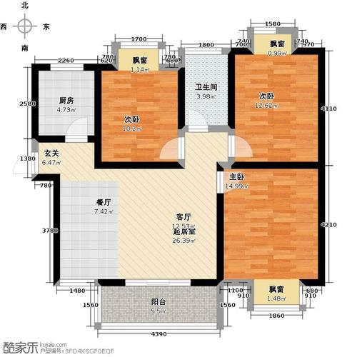 天正银河湾3室0厅1卫1厨106.00㎡户型图