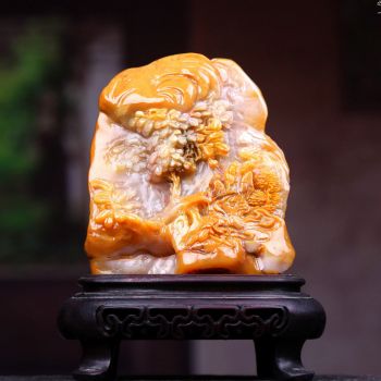 清静园寿山石山水摆件天然奇石办公室客厅玄关风水摆件生日婚庆玉石雕