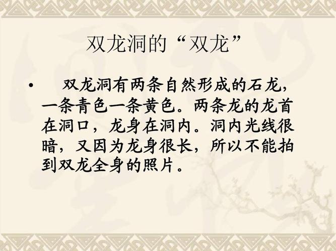 双龙洞的"双龙"   双龙洞有两条自然形成的石龙, 一条青色一条黄色.
