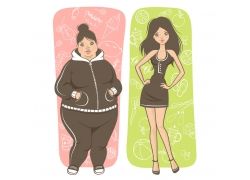 照镜子的胖子插画图片