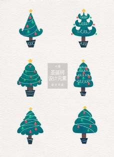 手绘水彩圣诞树设计元素