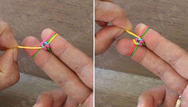 diy手编彩虹色橡皮筋手链编法图解教程