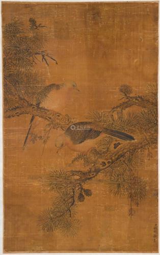 余穉 花鸟 设色绢本立轴