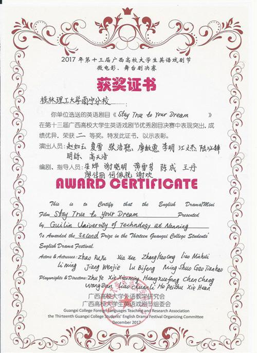 获奖证书