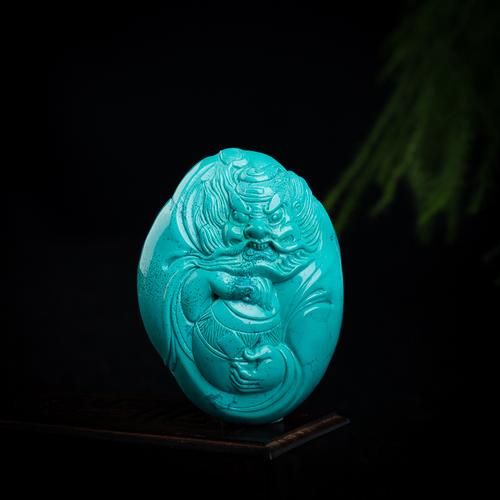 高瓷蓝绿绿松石钟馗吊坠