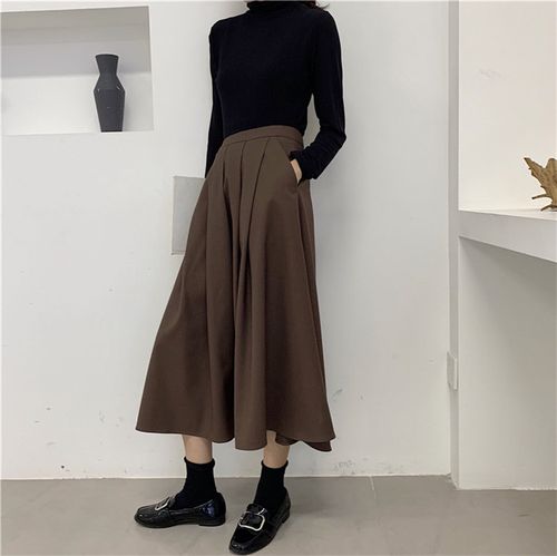 气质显瘦压褶咖啡色半身裙 90637