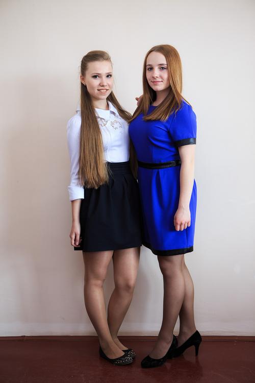 two russian teens dressed up in hose