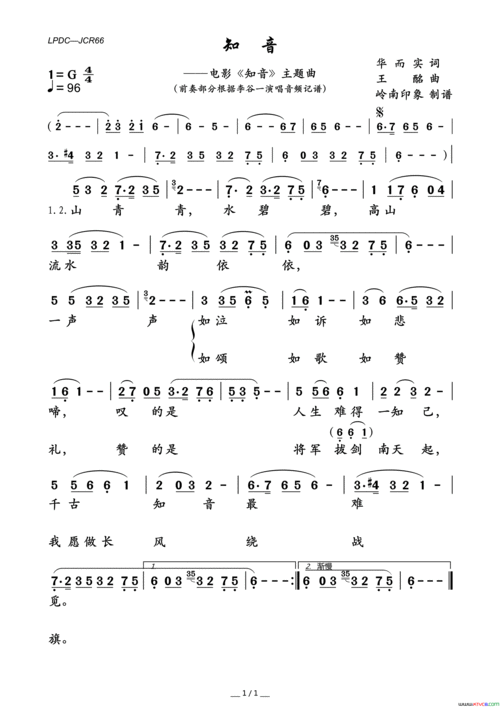 通俗歌曲,国语歌曲谱,华而实作词 王酩作曲 李谷一演唱 - 歌曲简谱