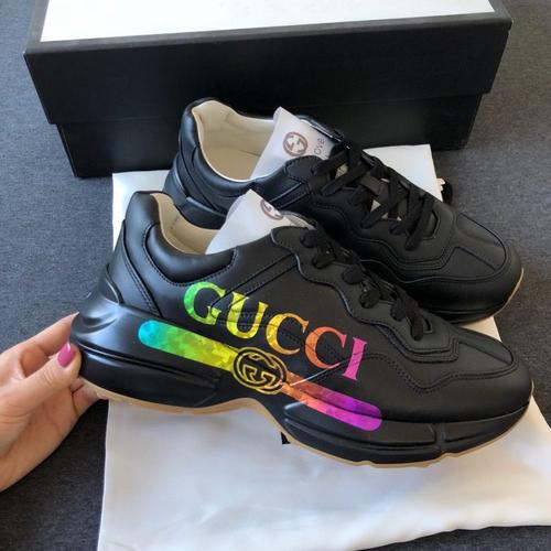 古驰女士运动鞋彩虹炫彩经典logo老爹鞋
