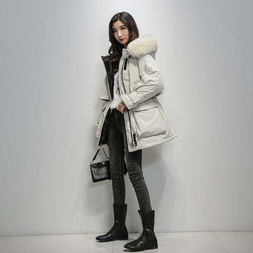 e派克服女中长款韩版2021新款羽绒棉服女宽松加厚大毛领棉衣外套