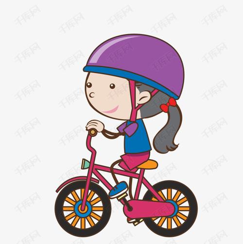紫蓝色骑车的卡通女孩