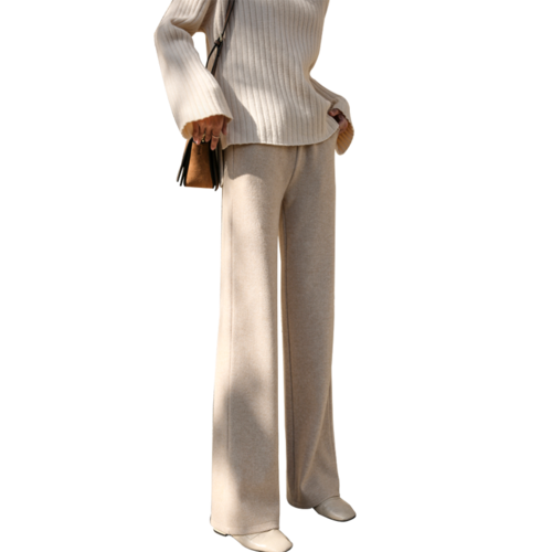 针织阔腿裤女秋冬高腰垂感毛线加绒拖地裤坠感宽松休闲直筒长裤子