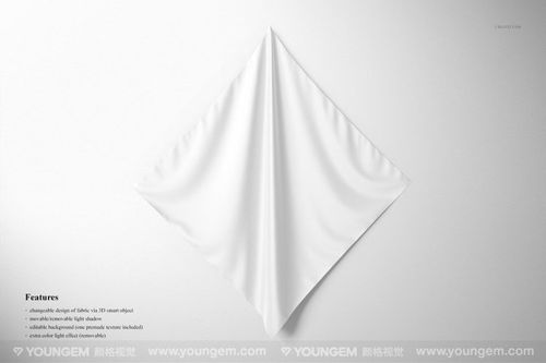 正方形褶皱真丝巾小方巾手帕丝绸智能贴图样机素材ps模板mockup