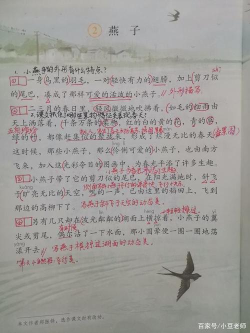 三年级语文下册第2课《燕子》课文笔记,帮助家长辅导