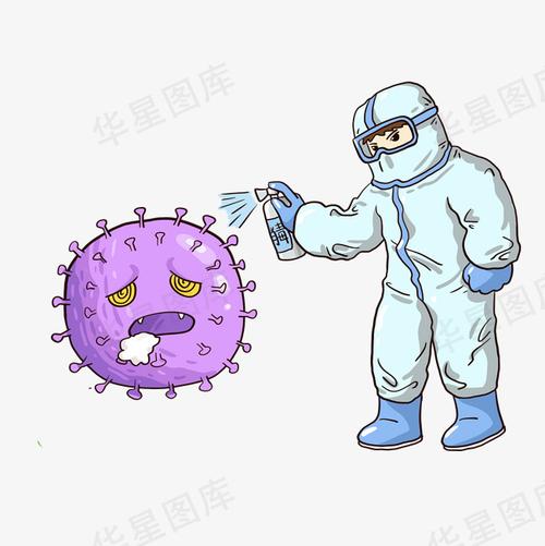 医生防疫人员给病毒消毒-卡通手绘免抠素材-社稷网免