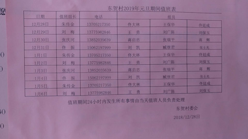 元旦值班表