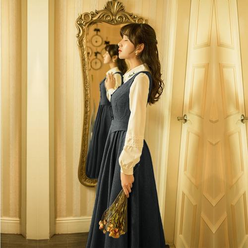 法式宫廷秋季女装连衣裙长袖衬衫套装复古民国风气质