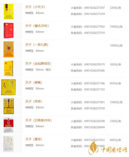 天子香烟价格表大全 2020天子香烟最新价格表图