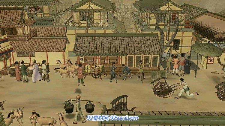 3d动态清明上河图中国古代动态图纸延伸集市河桥人物视频
