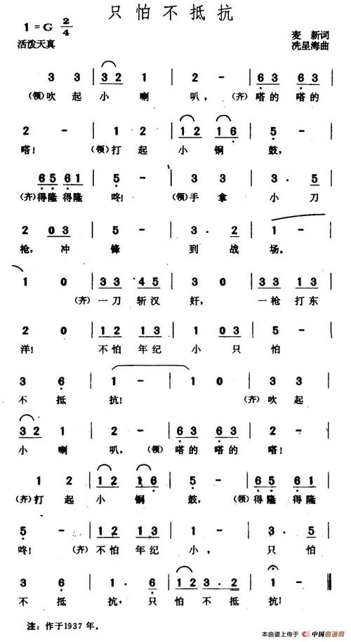 只怕不抵抗简谱 少儿曲谱