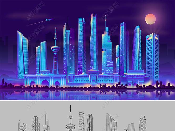 原创南京标志性建筑线稿南京地标建筑南京天际线版权可商用