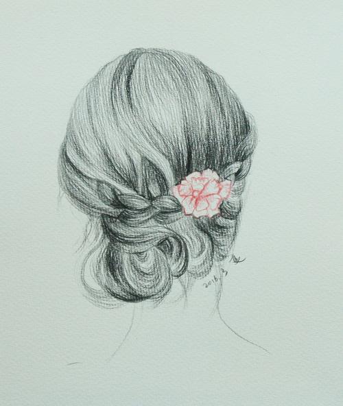 原创作品:彩铅头发背影