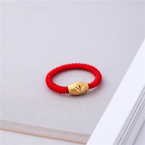 金珠镀金转运珠戒指沙金一对久不掉色红绳黑绳编织男女情侣指环